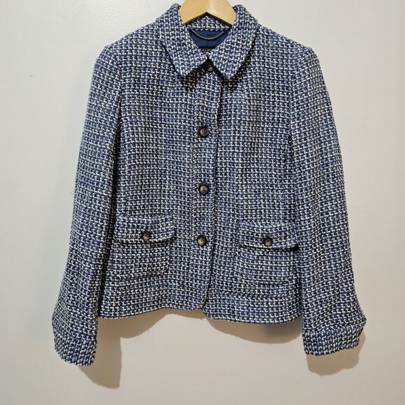 Talbots - Blazer Collared Tweed Knit- Size 12 - Blue - Wool Blend - Picture 2 of 8